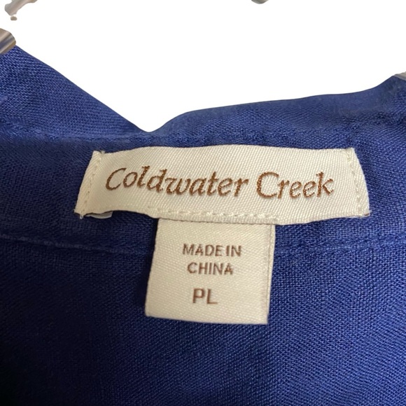 Coldwater Creek Oversized Linen Camp Shirt Size LP Indian Ink Blue Button Down - Picture 3 of 10